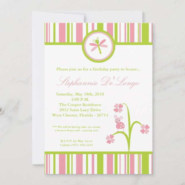 o primavera 5x7 desinseta o convite de aniversário (Frente)