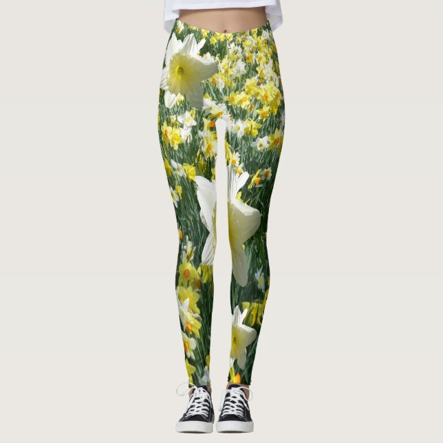 O primavera dos Daffodils floresce Legging branco (Frente)