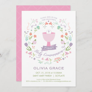 O primeiro convite do comunhão santamente, menina