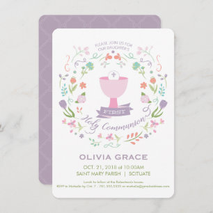 O primeiro convite do comunhão santamente, menina