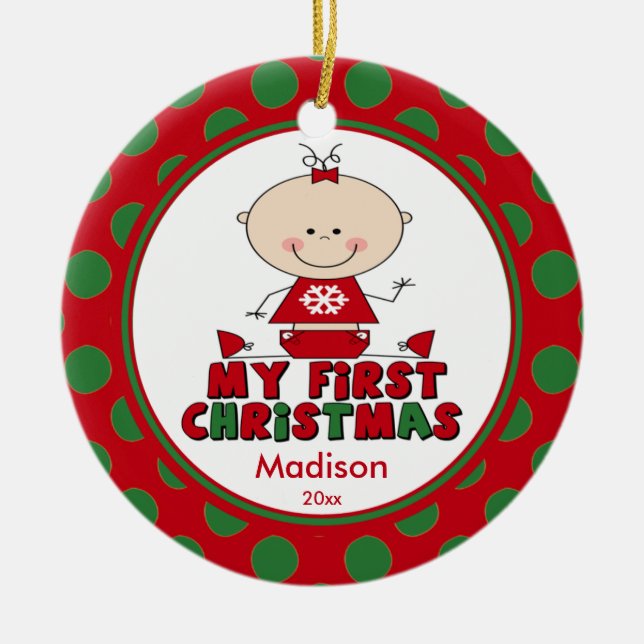 O Primeiro Ornamento de Natal do Bebê da Stick Fig (Frente)