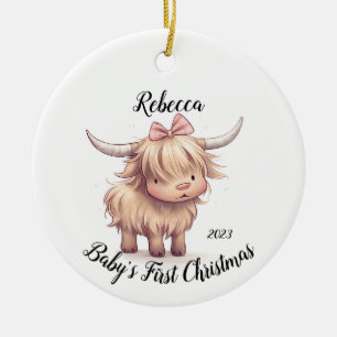 O Primeiro Ornamento de Natal do Highland Cow Baby