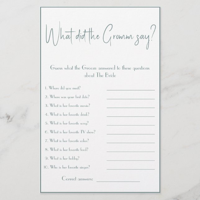 O que disse o Groom? Folheto de jogos do chá (Frente)