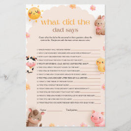 O que disse o Pai o jogo de Chá de fraldas dos ani