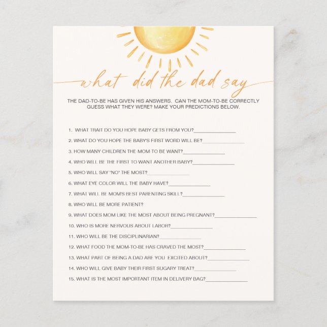 O Que Dizia O Pai Jogo Do Chá de fraldas De Sol? (Frente)