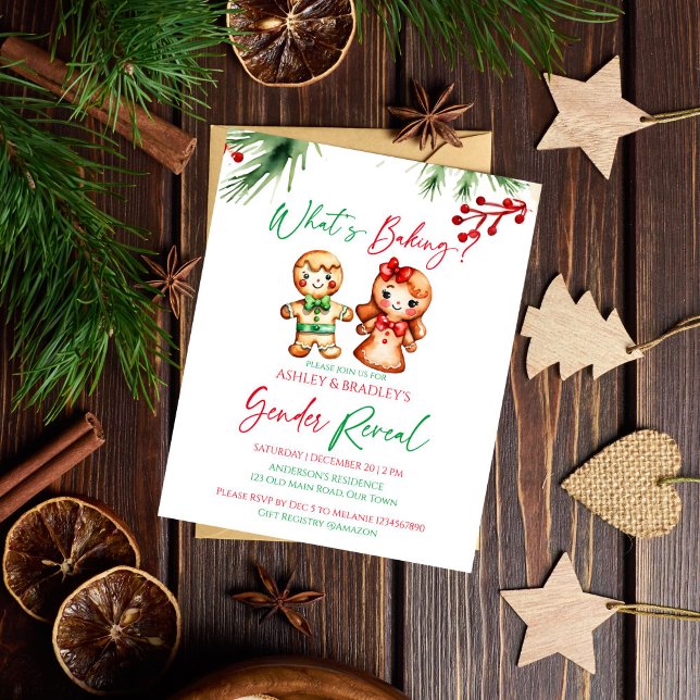 O que é o gênero de Natal que revela o convite (What's baking Christmas gender reveal budget invitation gingerbread cookies boy or girl winter party)