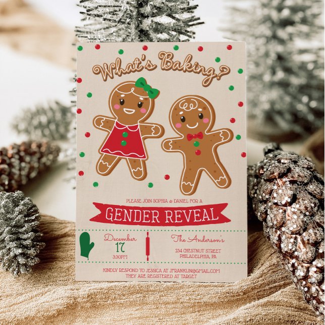 O que é Sexo de Criação Revela Convite (What's Baking Gender Reveal Invite, Holiday Gender Reveal, Christmas Gender Reveal, Gingerbread )