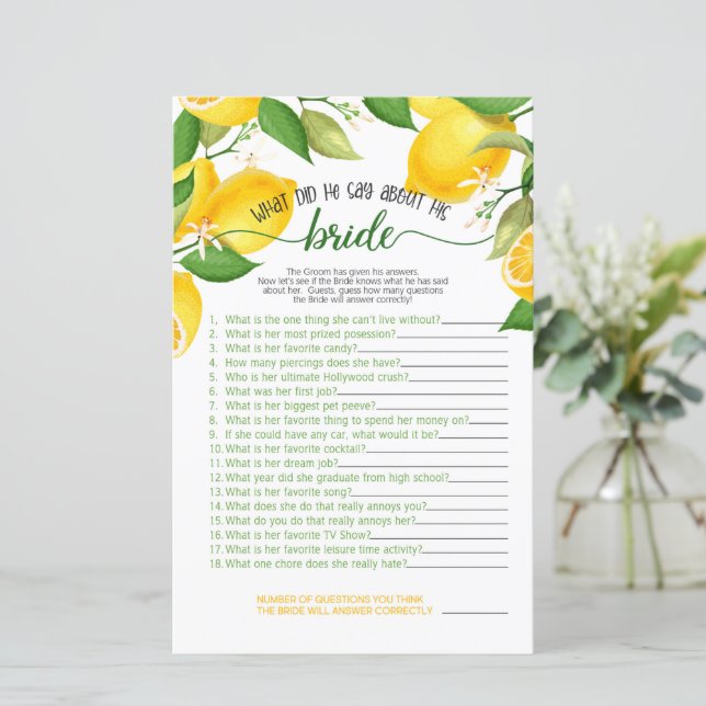 O Que Ele Disse Sobre o Jogo da Noiva - Limão (Em pé/Frente)