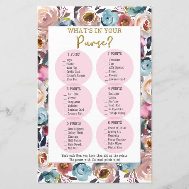 O que está na sua bolsa Jogo de Chuveiro, Jogos de (Frente)