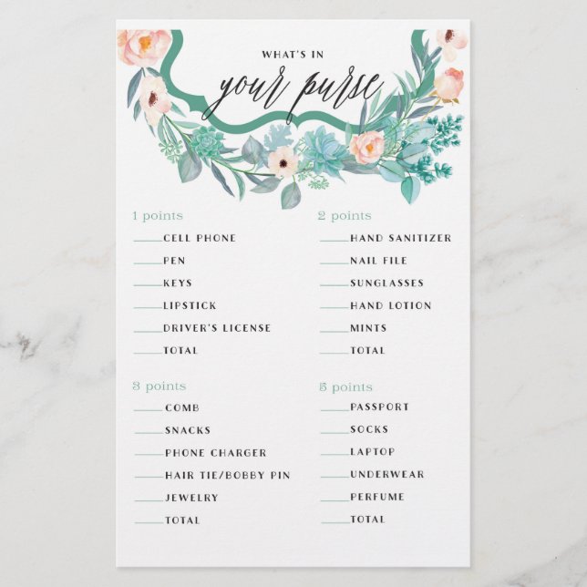 O Que Está na Sua Bolsa Jogo Floral Chá de Noiva (Frente)