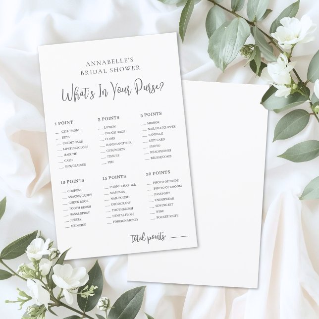 O Que Está na Sua Bolsa Jogo para Chá de Noiva (What's In Your Purse Bridal Shower Game)