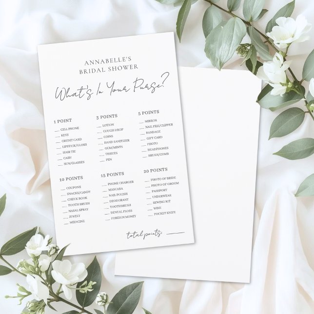 O Que Está na Sua Bolsa Jogo para Chá de Noiva (What's In Your Purse Bridal Shower Game)