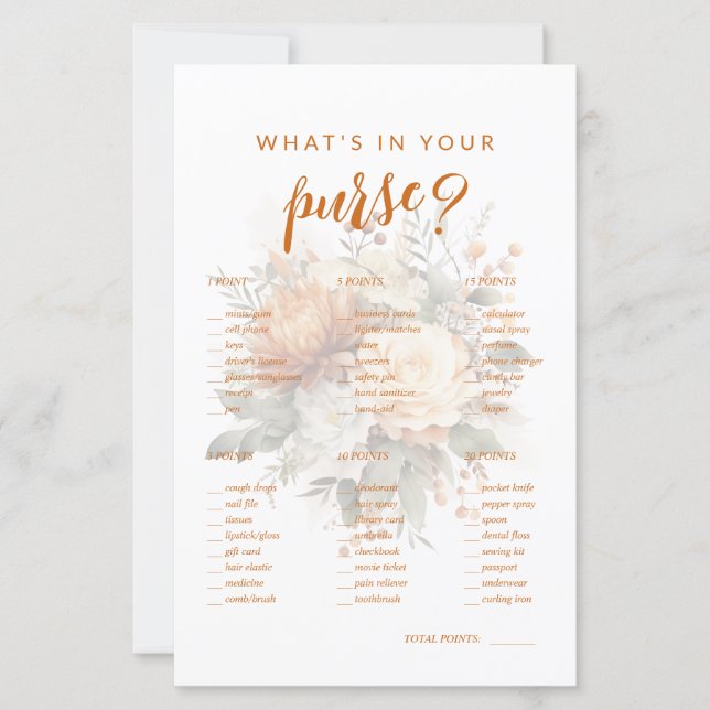 O Que Está na Sua Bolsa? Jogo para Chá de Noiva (Frente)