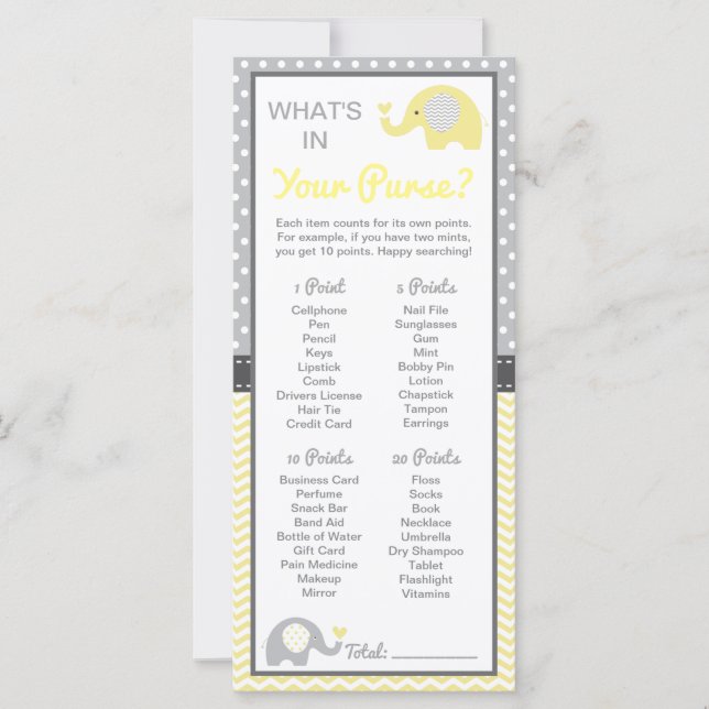 O que há na sua bolsa? Jogo do chá de fraldas (Frente)