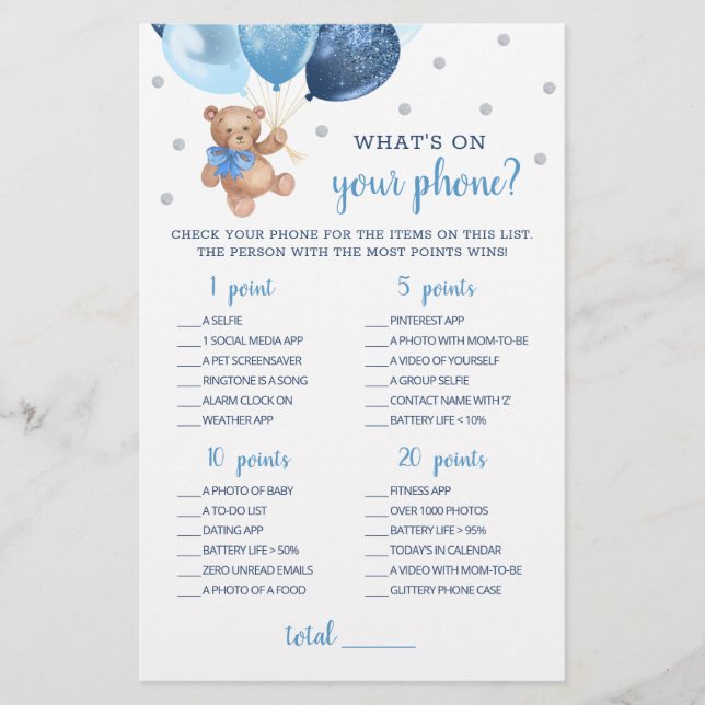 O que há no seu Chá de fraldas de jogo telefônico  (Frente)