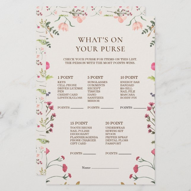 O que há no seu jogo de bolsa? (Frente/Verso)