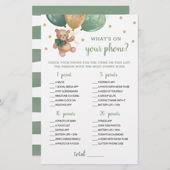 O que há no seu jogo de Chá de fraldas telefônico  (Frente/Verso)