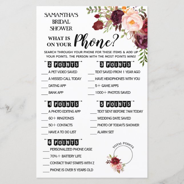 O que há no seu jogo de Chá de panela do telefone  (Frente)