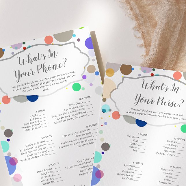 "O que há no seu telefone / bolsa?" Jogo do chá de (Criador carregado)