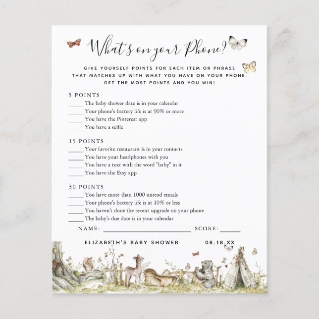 O que há no seu telefone | Jogo Chá de fraldas (Frente)