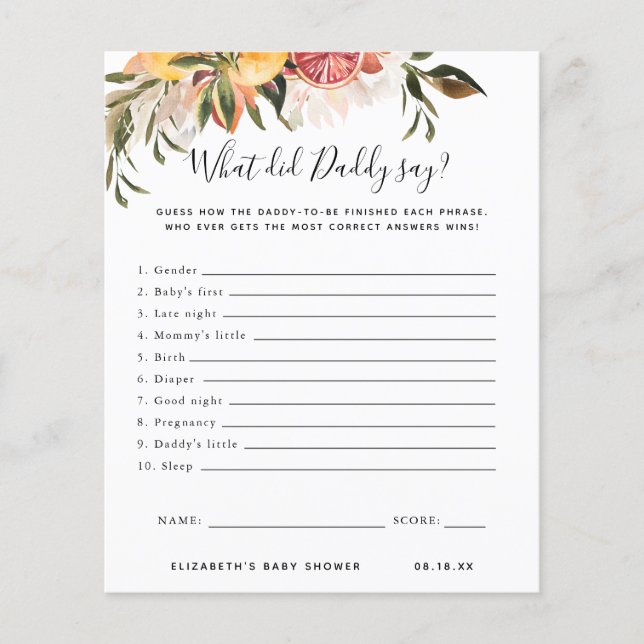 O que o Pai disse | Jogo Chá de fraldas (Frente)