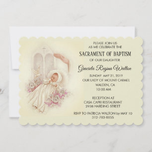 O rosa baptismal do bebé floresce o convite