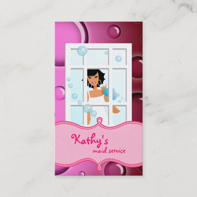 O rosa do cartão de visita da limpeza borbulha (Frente)