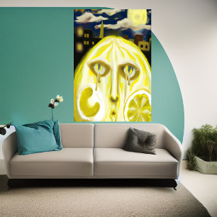 O rosto do limão amarelo a chorar   AI Art Poster