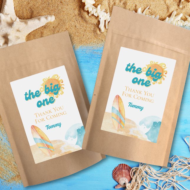 O Rótulo Grande de primeiro aniversario de Praia d (The Big One Watercolor Beach 1st Birthday Label)