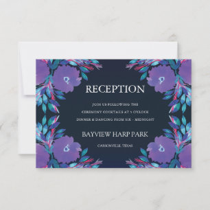 O roxo floresce o cartão pintado à mão da recep