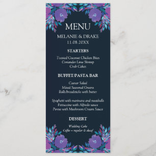 O roxo floresce o cartão pintado à mão do menu
