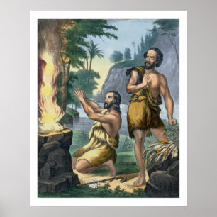 O sacrifício de Cain e de Abel, de um impressão 