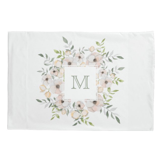 O seu monograma em fronhas de quadro de flores (Verso)