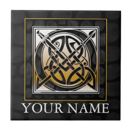 O "Seu Nome" Celtic Black Stone Monograma Azulejo
