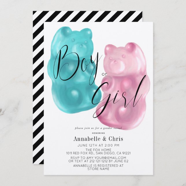 O Sexo do Urso Cinza Rosa e Azul Revela Convite (Frente/Verso)