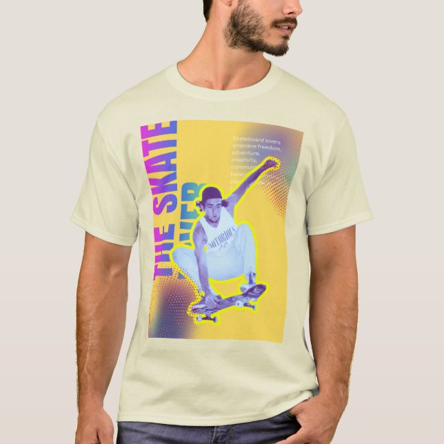 O Skate - Camisa T de cor básica do creme masculin (Frente)
