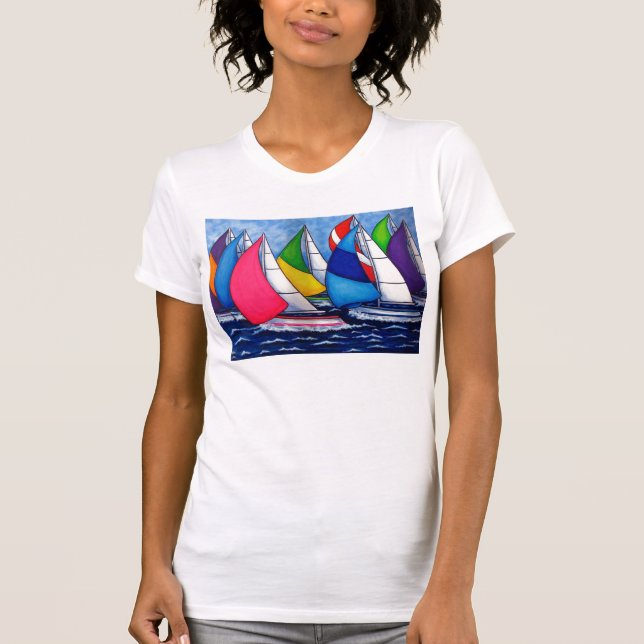 O t-shirt das mulheres coloridas da regata (Frente)