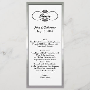 O tom de prata elegante moldou o menu da mesa do