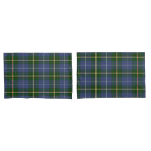 o travesseiro encaixota   a xadrez de Tartan azul