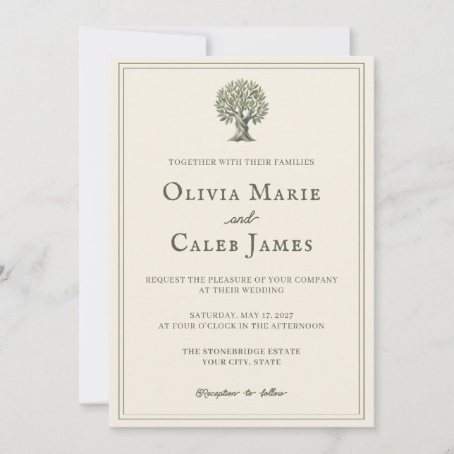 O Tuscano: Convite de Casamento Oliva e Marfim (Frente)