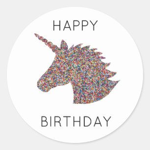 O unicórnio polvilha etiquetas felizes da festa d