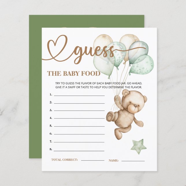 O Urso Bebê Do Teddy Adivinha O Cartão De Comida D (Frente/Verso)