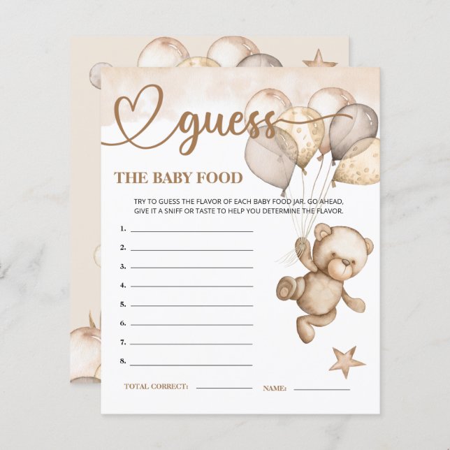 O Urso Bebê Do Teddy Adivinha O Cartão De Comida D (Frente/Verso)