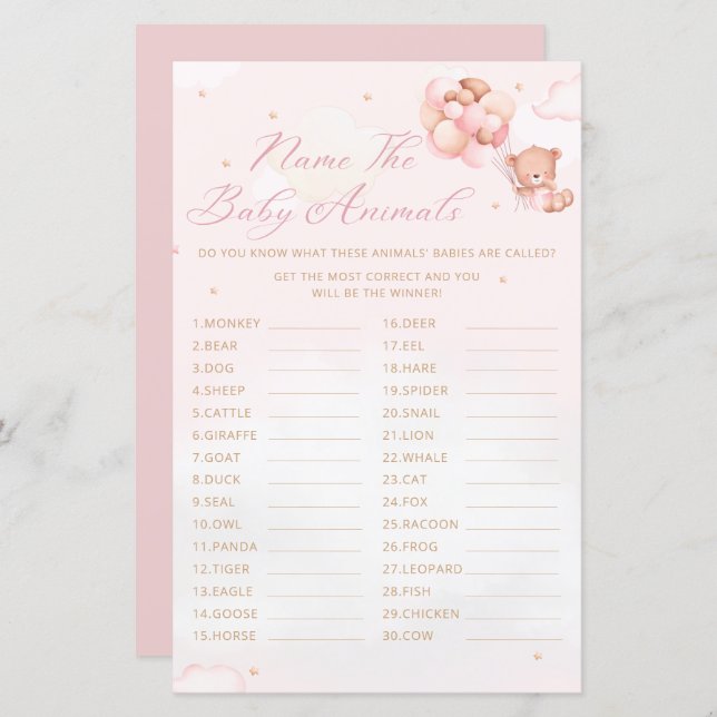 O Urso de Teddy Chame o Jogo do Chá de fraldas Ani (Frente/Verso)