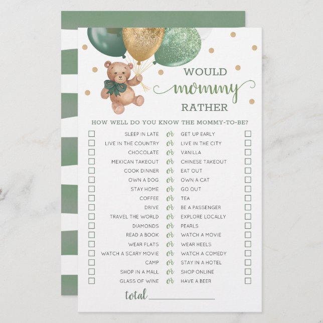 O Urso De Teddy Do Chá de fraldas De Jogo Da Mamãe (Frente/Verso)