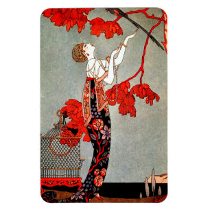 O vermelho do art deco do vintage floresce o ímã