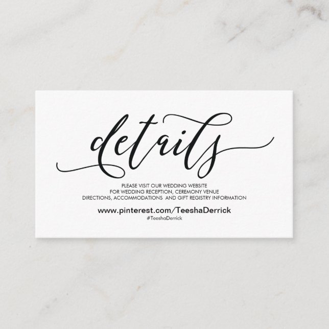 O Web site bonito do casamento detalha o cartão do (Frente)