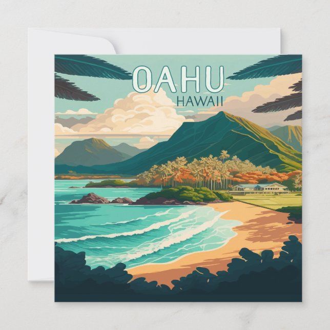 Oahu Hawaii Beach Vintage Retro (Frente)