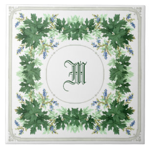 Oak Folhas e Berries Wreath Border Monograma