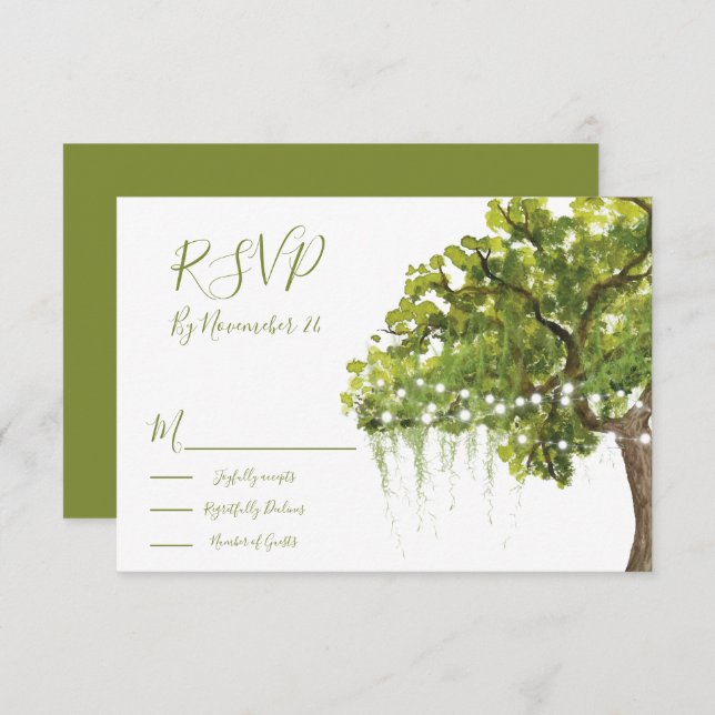 Oak Tree Moss lança placas de resposta RSVP (Frente/Verso)